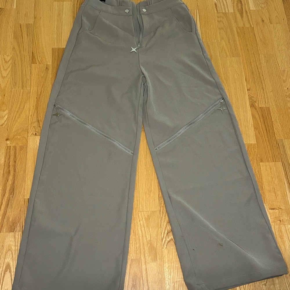 baggy streetwear wide leg pants w waist buckle